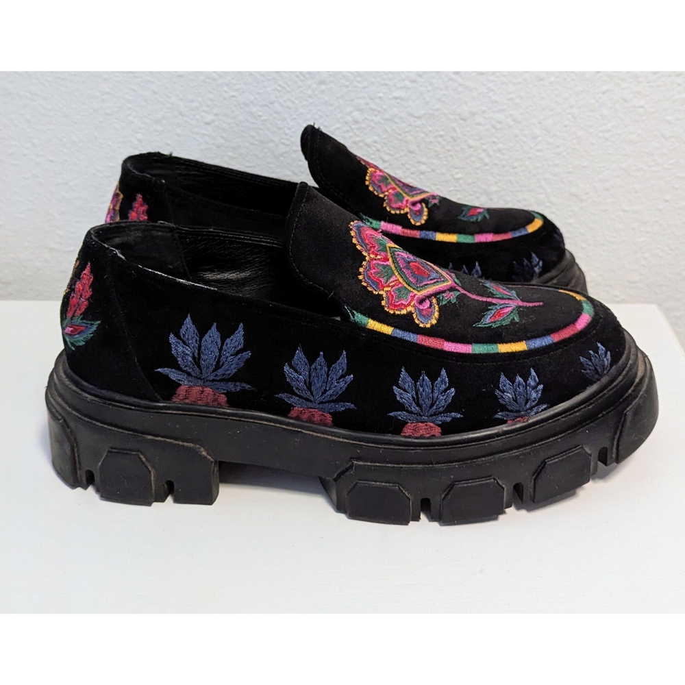 FARM Rio Embroidered Black/Multicolor Platform Loafers